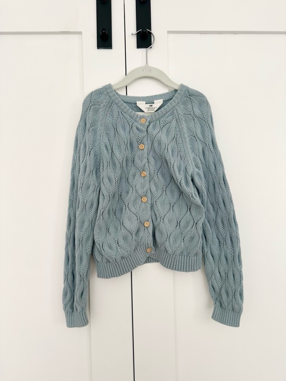 H&M Dusty Blue Cable Knit Button-Up Cardigan
